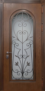 Металлическая термодверь с большим остеклением и решеткой (отделка панелями МДФ) Металлическая термодверь с большим остеклением и решеткой (отделка панелями МДФ)