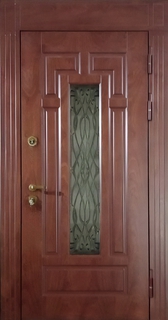 Металлическая утепленная термодверь МДФ с остеклением и решеткой