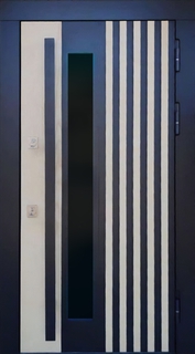 Стальная термодверь с бугельной ручкой, стеклом и панелями МДФ с рейками