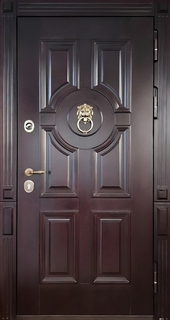 Входная термодверь с кнокером «лев» и панелями МДФ с багетом