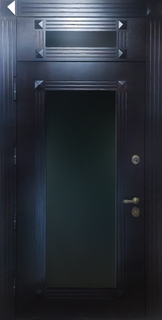 Металлическая термодверь с большим стеклом и фрамугой (темные панели МДФ)