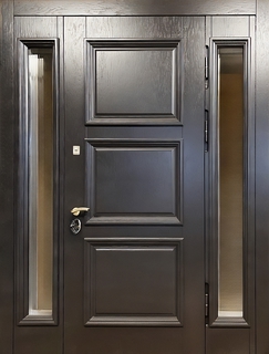 Входная коттеджная группа с терморазрывом и боковыми остекленными вставками (отделка МДФ шпон с багетом) Входная коттеджная группа с терморазрывом и боковыми остекленными вставками (отделка МДФ шпон с багетом)